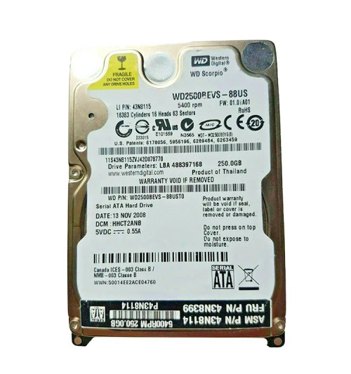 WD2500BEVS-88UST0 - Western Digital Scorpio Blue 250GB 5400RPM Hard Drive