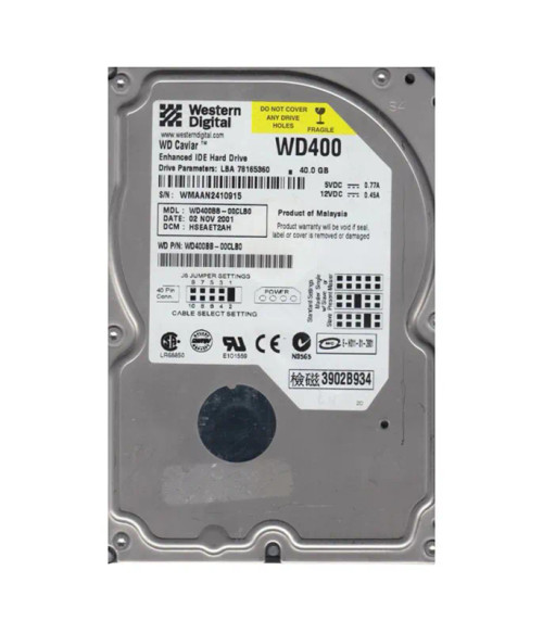 WD400BB-00CLB0 - Western Digital 40GB 7200RPM EIDE 2MB 3.5" HDD