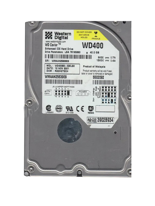 WD400BB-53CLB0 - Western Digital 40GB 7200RPM EIDE 2MB 3.5" HDD