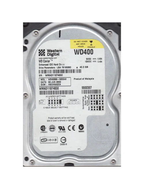 WD400BB-53DEA0 - WESTERN DIGITAL 40GB 7200RPM EIDE 3.5" HDD