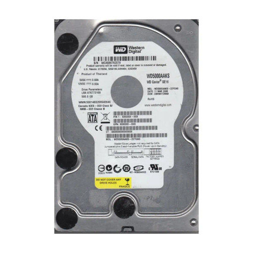 WD5000AAKS-22YGA0 - Western Digital 500GB 7200RPM SATA 3.5-Inch HDD