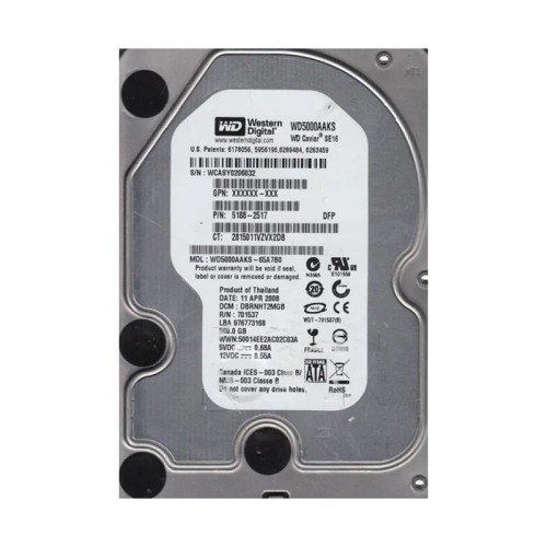 WD5000AAKS-65A7B0 - Western Digital 500GB 7200RPM SATA 3.5-Inch HDD