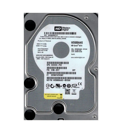 WD5000AAKS-65YGA0 - Western Digital 500GB 7200RPM SATA 3Gb/s 16MB 3.5" HDD