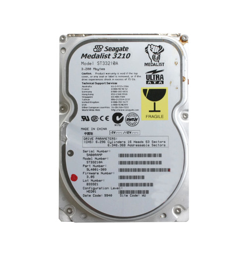 9L4001-309 - Seagate Medalist 3210 Series 3.2GB 5400RPM IDE Ultra ATA/33 ATA-4 256KB Cache CE 3.5-Inch Hard Drive