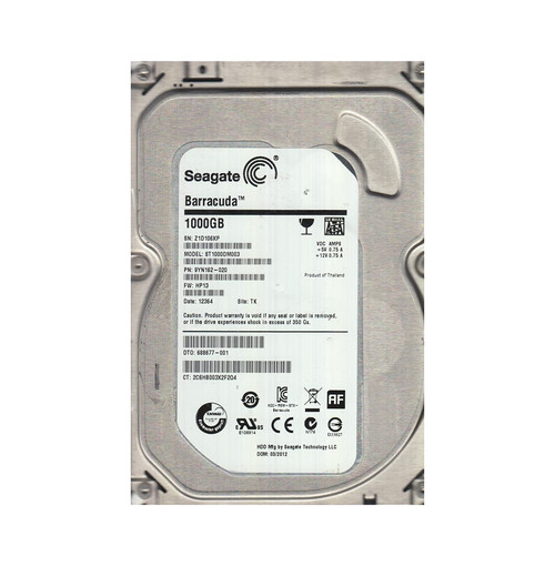 9YN162-020 - Seagate BarraCuda 1TB 7200RPM SATA 6Gb/s NCQ 64MB Cache 512 3.5-Inch Hard Drive