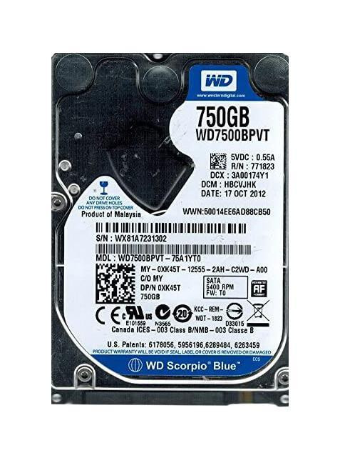 WD7500BPVT-75A1YT0 - Western Digital 750GB 5400RPM SATA 8MB 2.5" HDD
