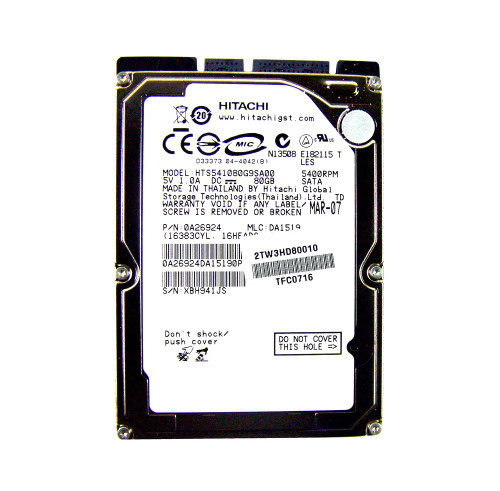 0A26924 - Hitachi 80GB 5400RPM SATA 8MB 2.5" HDD
