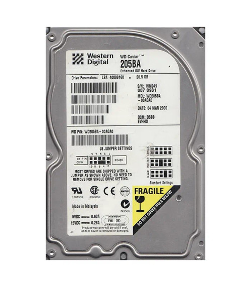 WD205BA-00AGA0 - Western Digital 20GB 7200RPM EIDE 2MB 3.5" HDD