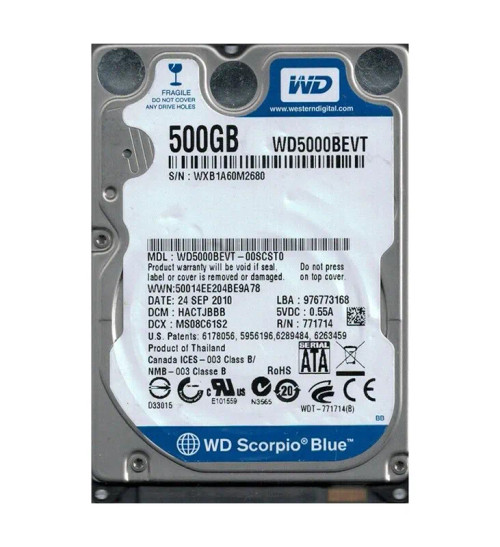 WD5000BEVT-00SCST0 - Western Digital 500GB SATA 5400RPM 2.5" HDD