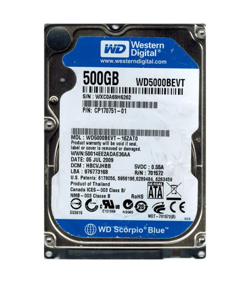 WD5000BEVT-16ZAT0 - Western Digital 500GB 5400RPM 2.5" SATA HDD