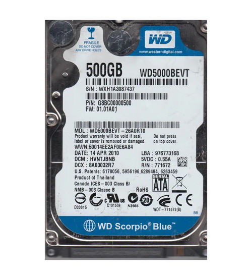 WD5000BEVT-26A0RT0 - Western Digital 500GB SATA 5400RPM 2.5" HDD