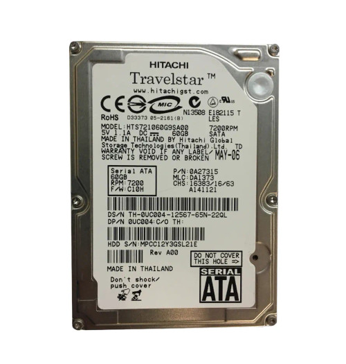 0A27315 - Hitachi 60GB 7200RPM SATA 1.5Gb/s 2.5" HDD