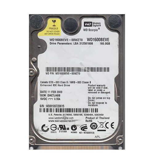 WD1600BEVE-00WZT0 - Western Digital 160GB 5400RPM EIDE 8MB 2.5" HDD