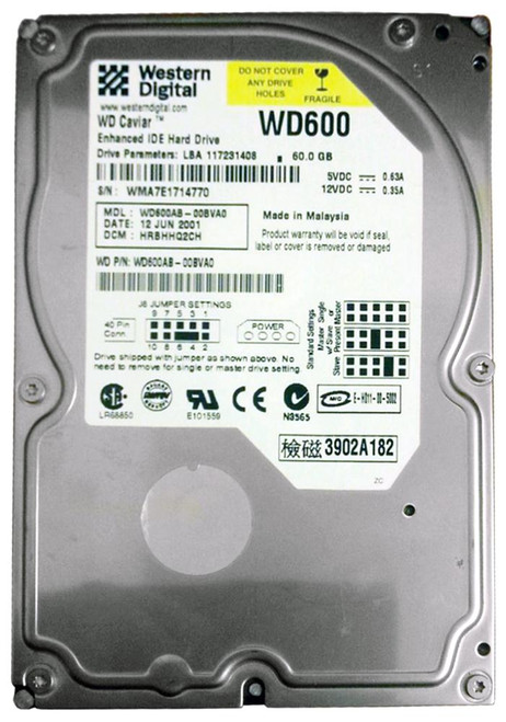 WD600AB - WESTERN DIGITAL 60GB 5400RPM EIDE 3.5" HDD
