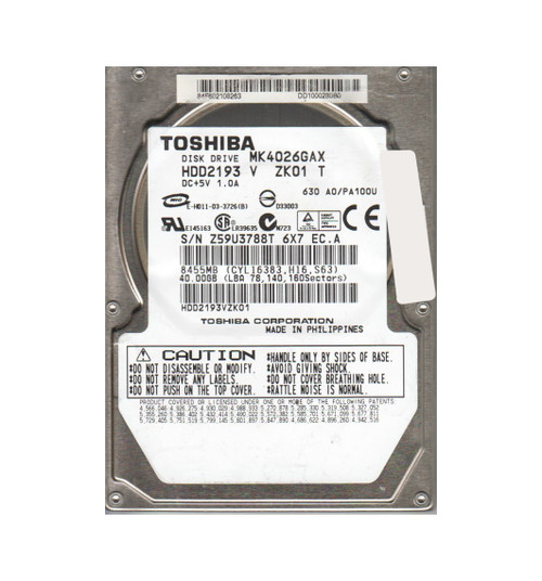 HDD2193VZK01 - TOSHIBA 40GB 5400RPM IDE ATA-100 16MB 2.5" HDD