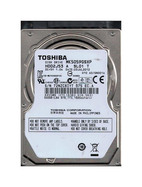 HDD2J53 - TOSHIBA 500GB 5400RPM SATA 8MB 2.5" HDD