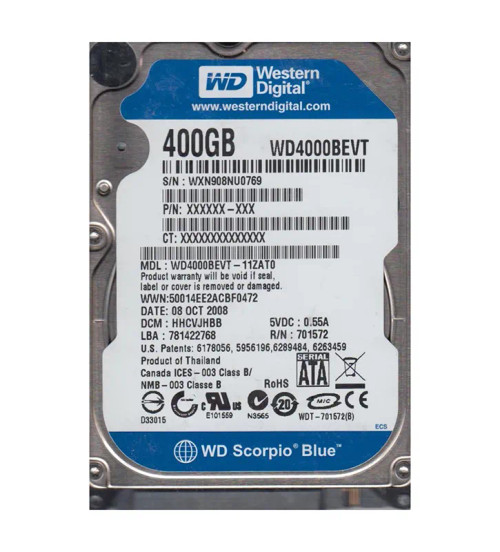 WD4000BEVT-11ZAT0 - Western Digital 400GB 5400RPM SATA 8MB 2.5" HDD