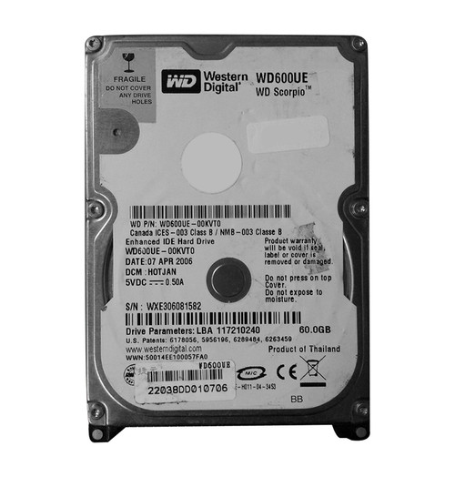 WD600UE-00KVT0 - Western Digital 60GB 5400RPM EIDE 2.5" HDD