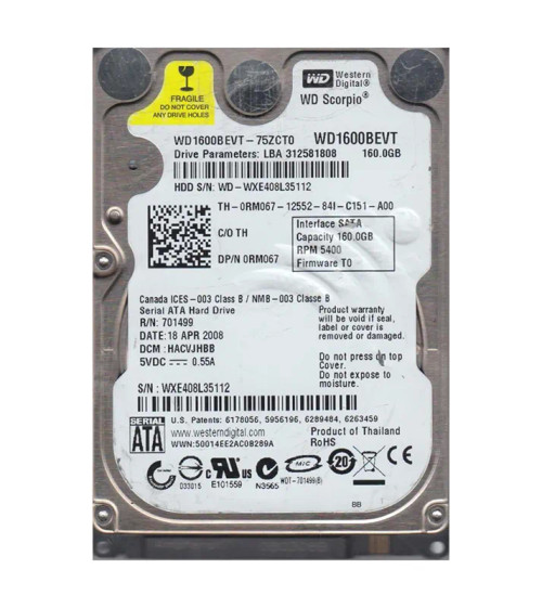 WD1600BEVT-75ZCT0 - Western Digital 160GB SATA 5400RPM 2.5" HDD