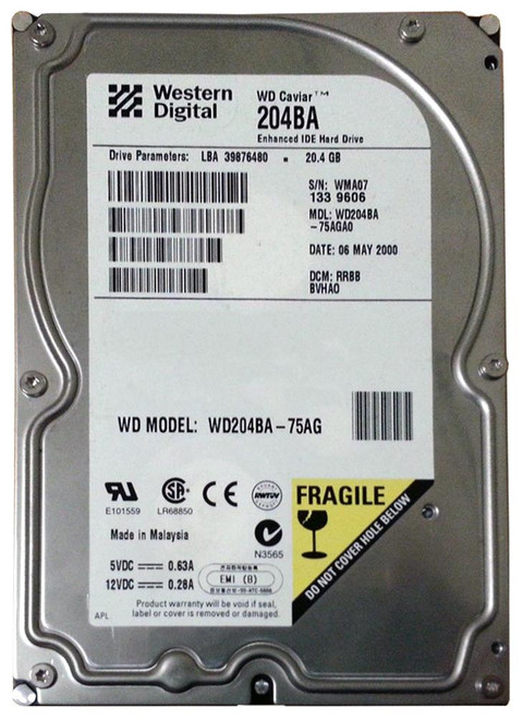 WD204BA-75AGA0 - Western Digital 20.4GB 7200RPM EIDE 3.5" HDD