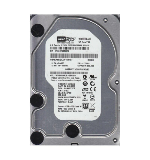 WD5000AAJS-08A8B0 - Western Digital 500GB 7200RPM SATA 3Gb/s 3.5" HDD