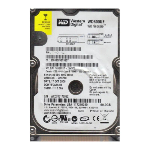 WD600UE-22KVT0 - WESTERN DIGITAL 60GB 5400RPM EIDE 2.5" HDD