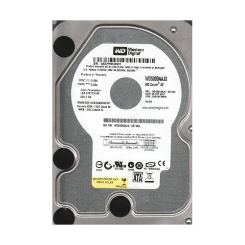 WD5000AAJS-55TKA0 - Western Digital 500GB 7200RPM SATA 3Gb/s 3.5" HDD