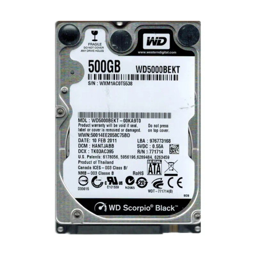 WD5000BEKT-00KA9T0 - Western Digital 500GB 7200RPM 2.5" SATA 16MB HDD