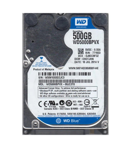 WD5000BPVX-00JC3T0 - Western Digital 500GB 5400RPM SATA 8MB 2.5" HDD