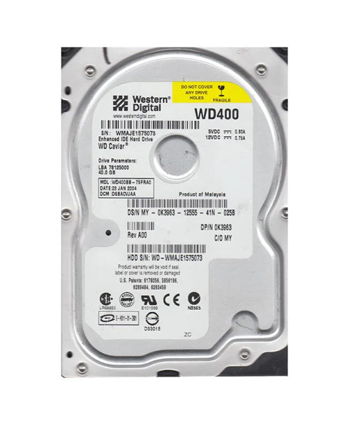 WD400BB-75FRA0 - Western Digital 40GB 7200RPM EIDE 2MB 3.5" HDD