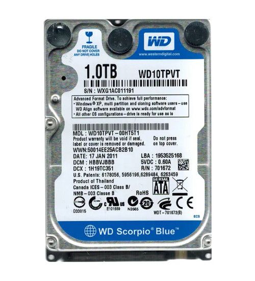 WD10TPVT-00HT5T1 - Western Digital 1TB 5200RPM SATA 8MB 2.5" HDD
