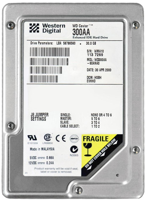 WD300AA-60ANA0 - Western Digital 30GB 5400RPM ATA-66 2MB 3.5" HDD