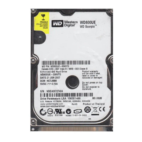 WD800UE-00KVT0 - Western Digital 80GB 5400RPM EIDE 2.5" 2MB Cache HDD
