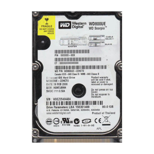 WD800UE-22HCT0 - Western Digital 80GB 5400RPM EIDE 2.5" 2MB HDD
