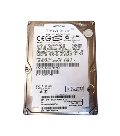 V000053980 - TOSHIBA 40GB 5400RPM IDE 2.5" HDD