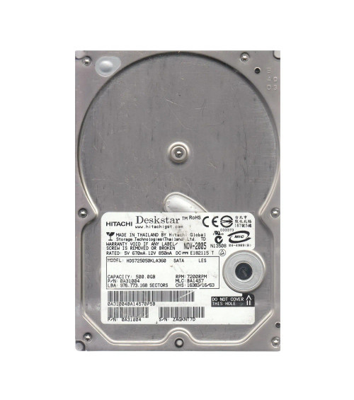 Hitachi 500GB 7200RPM SATA 3.0 Gbps 3.5 16MB Cache Deskstar Hard Drive for ProLiant DL360p Gen8 servers