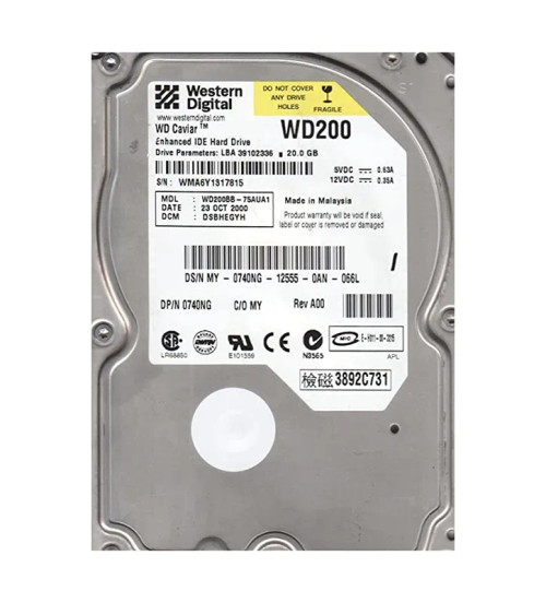 WD200BB-75AUA1 - Western Digital 20GB 7200RPM EIDE 2MB 3.5" HDD