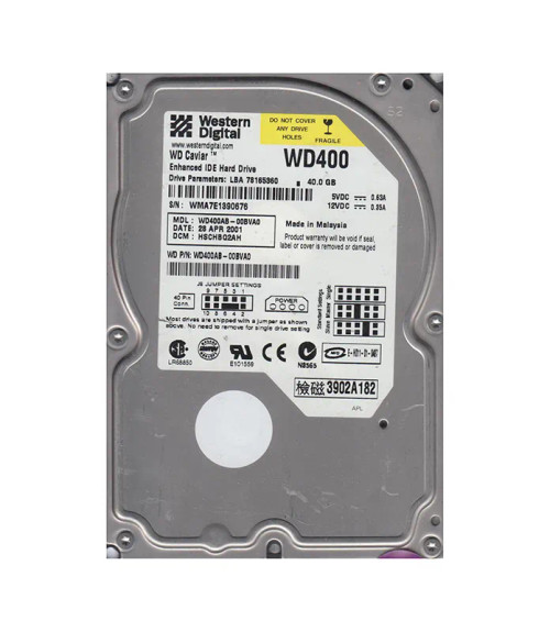 WD400AB-00BVA0 - Western Digital 40GB 5400RPM EIDE 2MB 3.5" HDD