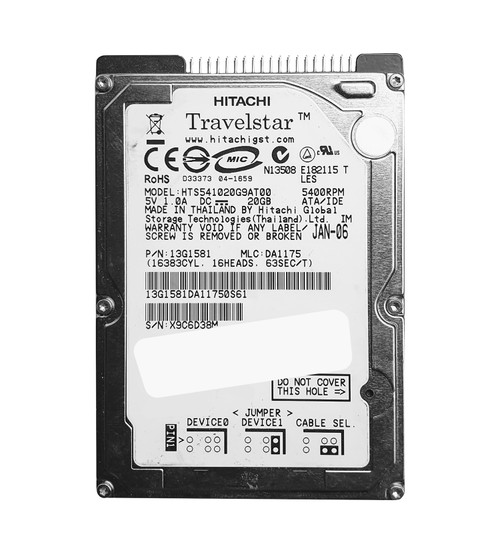 HTS541020G9AT00 - Hitachi 20GB 5400RPM IDE 2.5" 8MB HDD