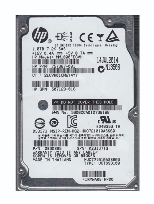 HGST HUC721010ASS600 Ultrastar C7K1000 1TB SAS 6Gbps 2.5HDD