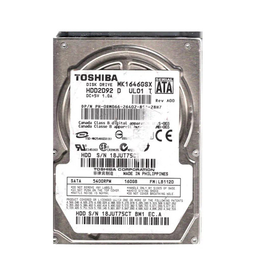 HDD2D92D - TOSHIBA 160GB 5400RPM SATA 8MB 2.5" HDD