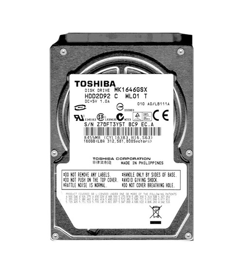 HDD2D92B - TOSHIBA 160GB 5400RPM SATA 8MB 2.5" HDD