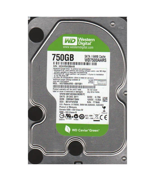 WD7500AARS-00Y5B1 - Western Digital 750GB 5400RPM SATA 3Gb/s 64MB 3.5" HDD