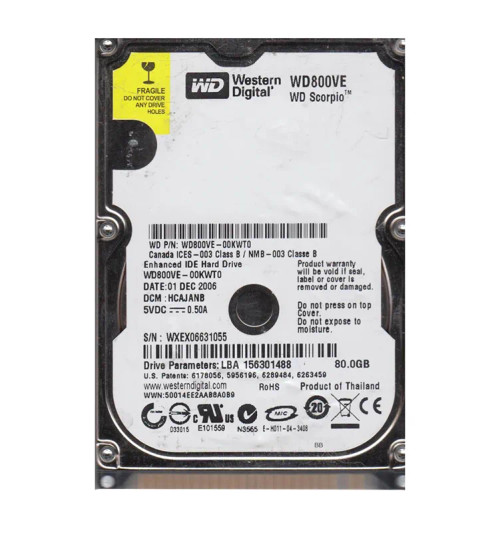 WD800VE-00KWT0 - Western Digital 80GB 5400RPM ATA-100 2.5" HDD