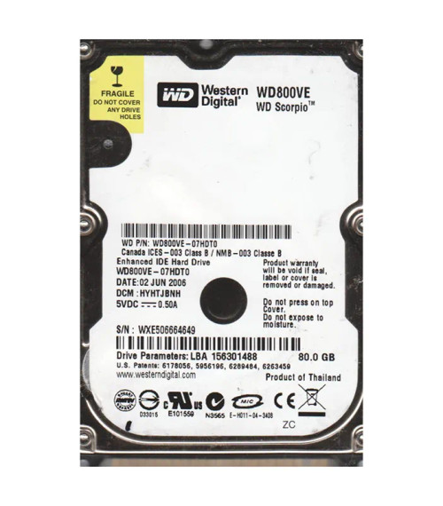WD800VE-07HDT0 - WESTERN DIGITAL 1.6GB 5200RPM ATA 3.5" HDD