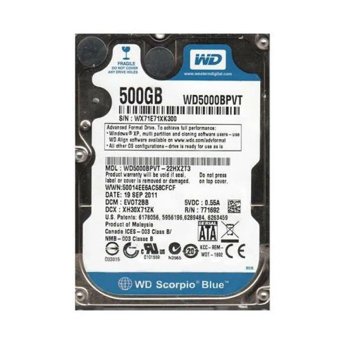 WD5000BPVT-22HXZT3 - Western Digital Scorpio Blue 500GB 5400RPM Hard Drive