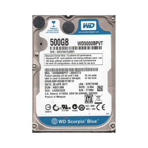 WD5000BPVT-55HXZT2 - Western Digital Scorpio Blue 500GB 5400RPM Hard Drive