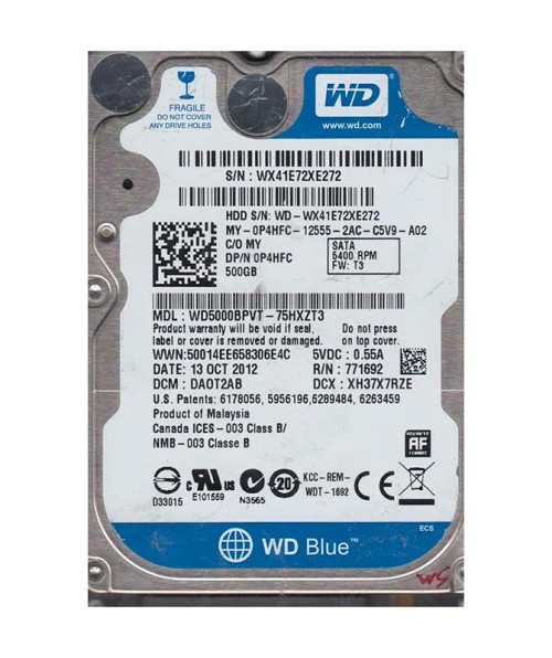 WD5000BPVT-75HXZT3 - Western Digital Scorpio Blue 500GB 5400RPM Hard Drive