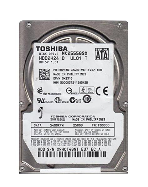 HDD2H24D - TOSHIBA 250GB 5400RPM SATA 8MB 2.5" HDD