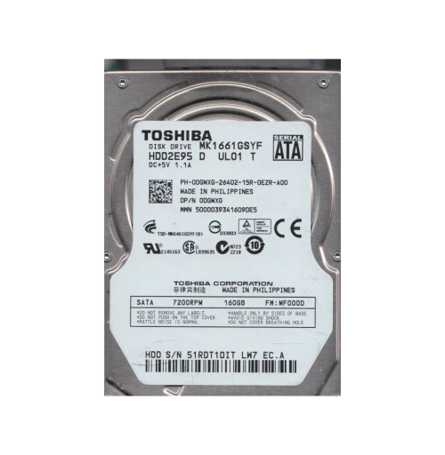 HDD2E95D - TOSHIBA 160GB 7200RPM SATA 16MB 2.5" HDD